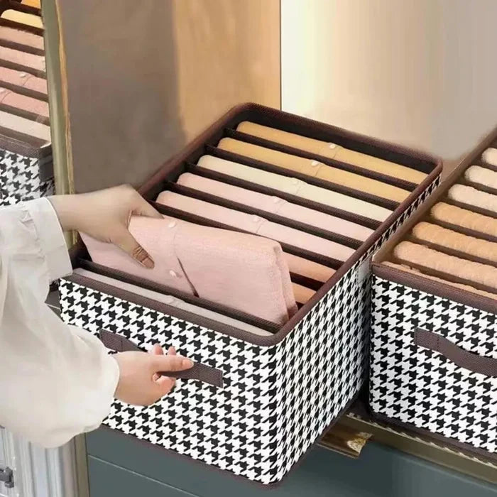 4 Pcs Brown Checkered Storage Cubes - Premium Foldable Closet Organizer