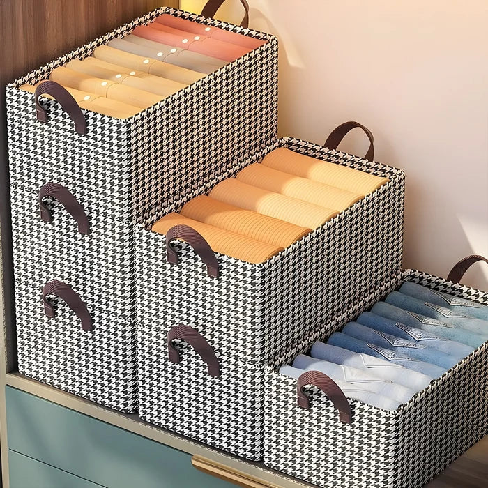 4 Pcs Brown Checkered Storage Cubes - Premium Foldable Closet Organizer