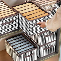 4 Pcs Brown Checkered Storage Cubes - Premium Foldable Closet Organizer