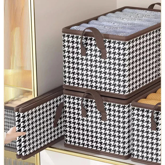 4 Pcs Brown Checkered Storage Cubes - Premium Foldable Closet Organizer