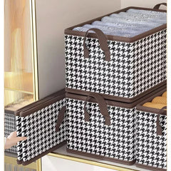 4 Pcs Brown Checkered Storage Cubes - Premium Foldable Closet Organizer