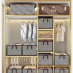 4 Pcs Brown Checkered Storage Cubes - Premium Foldable Closet Organizer